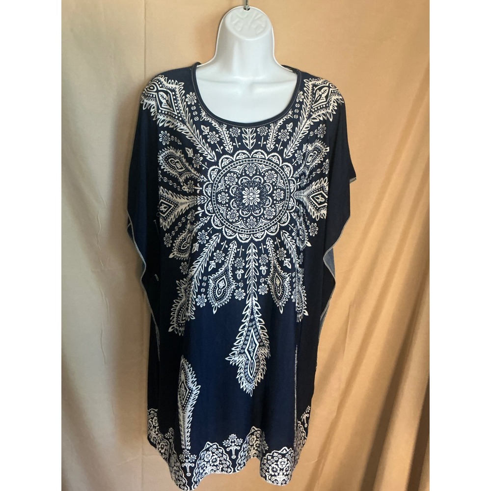 5th & Love Tunic Top Womens XL Navy Blue Excellent Mandala Paisley Kaftan